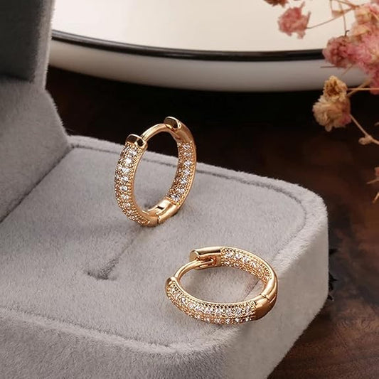 18k Rose Gold Plated Latest Fancy Stylish Copper Zircon Bali Earrings for Women and Girls