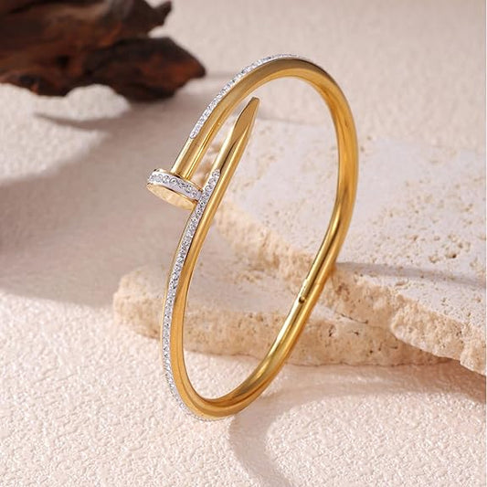 18K Gold Plated Stainless Steel Openable Crystal Bracelet | Friendship Couple Wedding Gifts for Mother Sister Wife Girlfriend | Anti Tarnish Jewellery