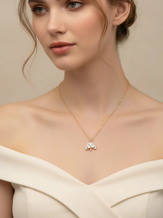 Multi-Stone Umbrella Pendant Necklace in 18K Gold | CZ Neckpiece