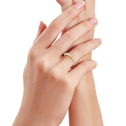 Sterling Silver 18K Gold and Rose Gold Plated Sparkling Three-Stone Ring | Gift for Women and Girls | With Certificate of Authenticity and 925 Stamp