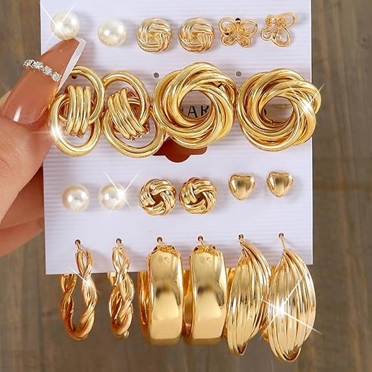 Diva Fashion 11 Pairs Combo Set Latest Stylish Vintage Pearl Earrings for Women Gold Plated Dangle Earrings Heart Butterfly Hoop Earrings Geometric Fashion Jewelry