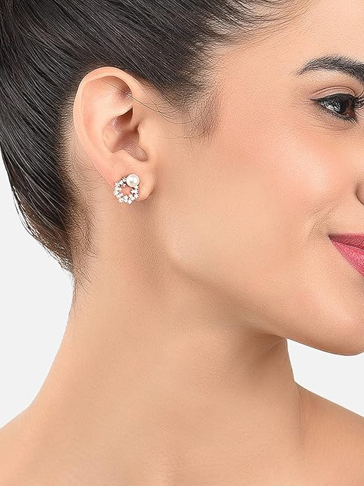 Combo of 3 Cubic Zirconia & Pearls Contemporary Stud Earrings For Women