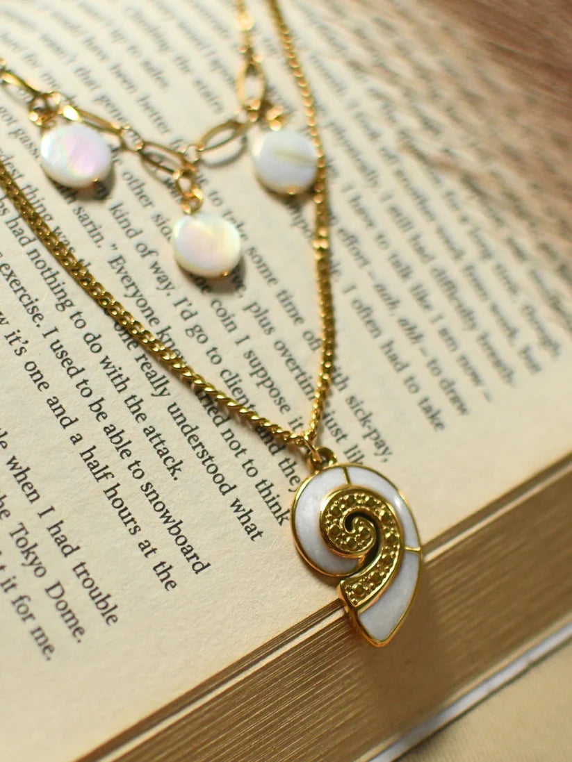 Shell & Beads Double Layer Chain | 18K Gold MOP Necklace