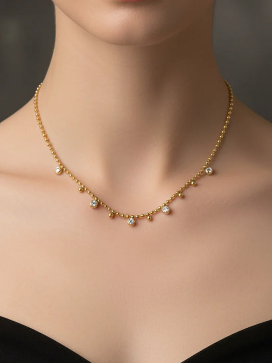 Anti-Tarnish White Stone Beaded Chain | 18K Gold CZ Jewelry
