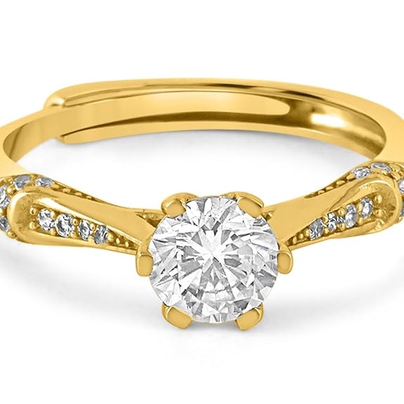 Sterling Silver Solitaire Ring | Gold Plated Brilliant Cubic Zirconia Gift Ideas-Women Ring