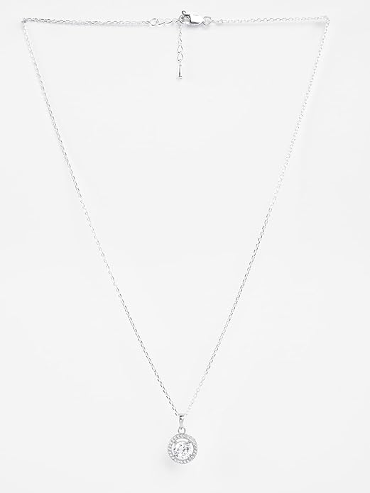 Sterling Silver Halo Round Solitaire Pendant Earrings Chain Necklace Jewellery Set | Platinum Plated, Swiss Zirconia |Gift for Women and Girls