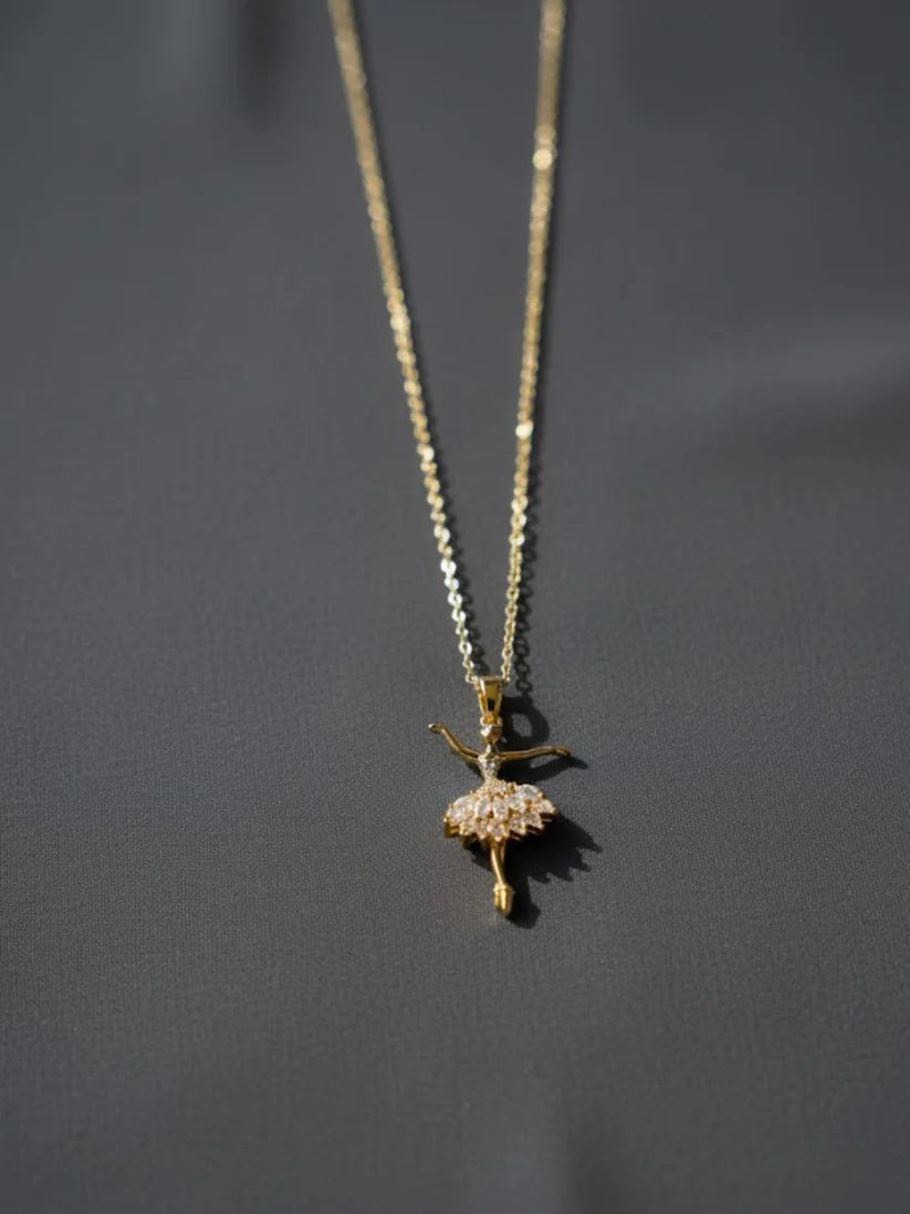 Anti-Tarnish Angel Ballerina Pendant Necklace | 18K Gold CZ Chain
