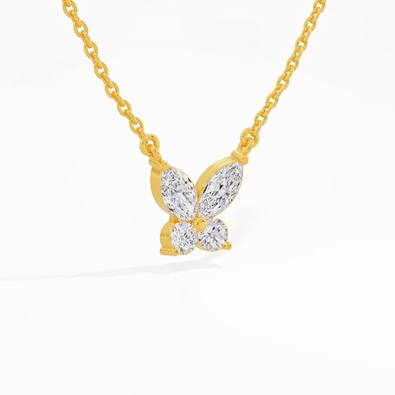 Sterling Silver 18K Gold and Rose Gold Plated Butterfly Brilliance Necklace with Link Chain | Gift for Women and Girls