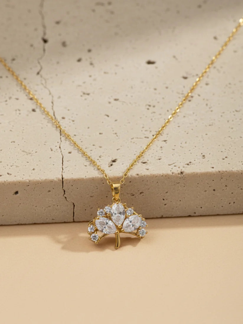 Multi-Stone Umbrella Pendant Necklace in 18K Gold | CZ Neckpiece