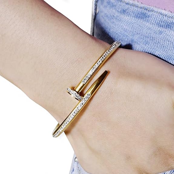18K Gold Plated Stainless Steel Openable Crystal Bracelet | Friendship Couple Wedding Gifts for Mother Sister Wife Girlfriend | Anti Tarnish Jewellery