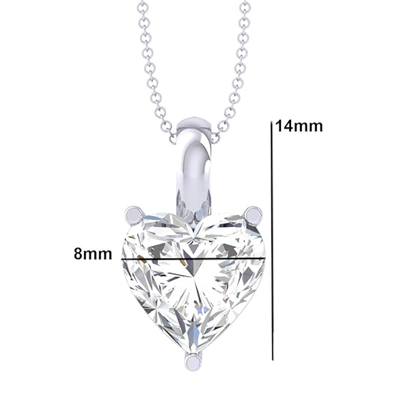 Sterling Silver White Gold Plated Heart Solitaire Pendant Chain Necklace