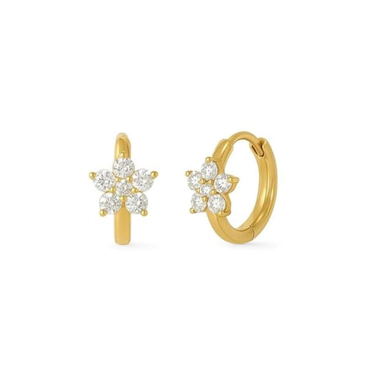 Flower Huggie Earrings for Women 18K Gold Plated Stainless Steel Floral Hoops with Diamonds Anti-Tarnish Demifine Jewelry for Girls & Women