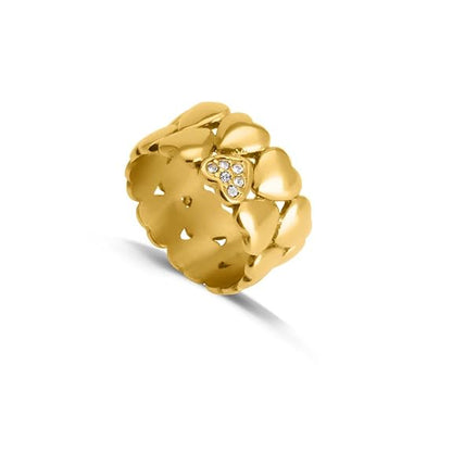 Gold Hearts Band Ring for Womens - Waterproof & Anti-Tarnish
