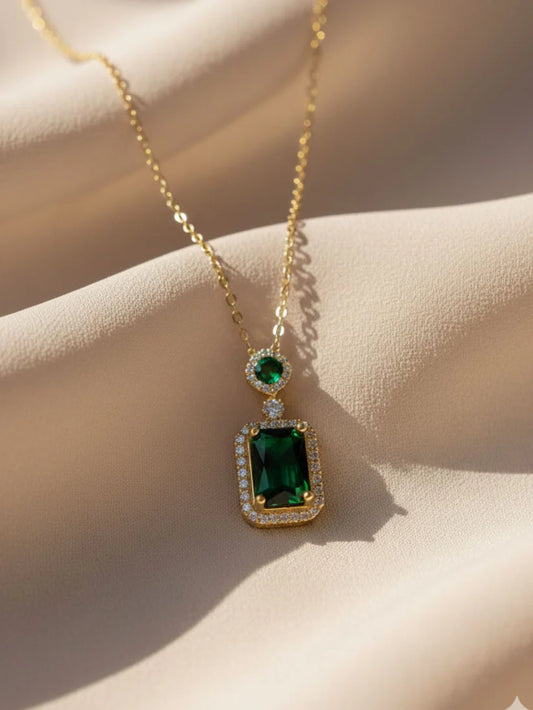 Emerald Moissanite Pendant Chain | 18K Gold Plated, Anti-Tarnish Jewelry