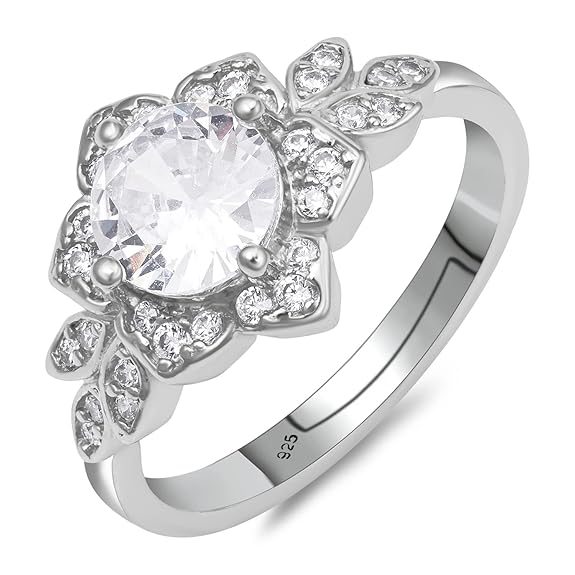 Sterling Silver Cubic Zirconia Finger Ring For Women And Girls