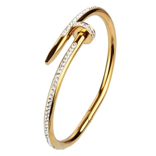 18K Gold Plated Stainless Steel Openable Crystal Bracelet | Friendship Couple Wedding Gifts for Mother Sister Wife Girlfriend | Anti Tarnish Jewellery