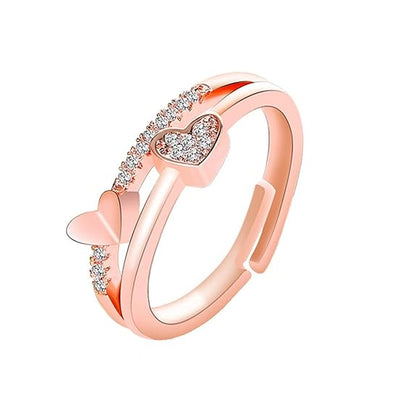 Rose Gold PLated Ring for Women and Girls Silver Ring | Adjustable Crystal Rings Rosegold Silver Plated Finger Ring for Women | Birthday Gift For Women Anniversary Gift for Wife Valentine Gift for Girls