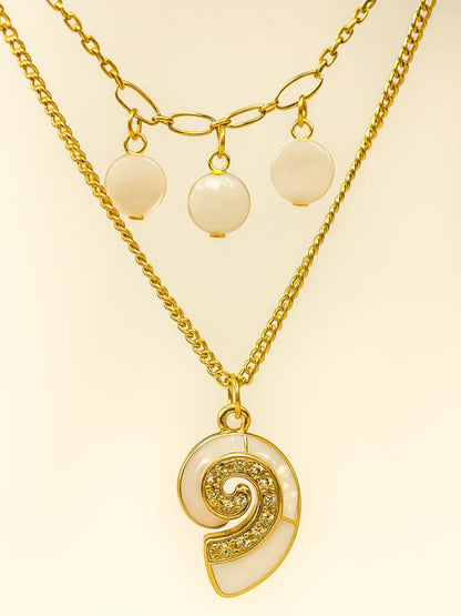Shell & Beads Double Layer Chain | 18K Gold MOP Necklace
