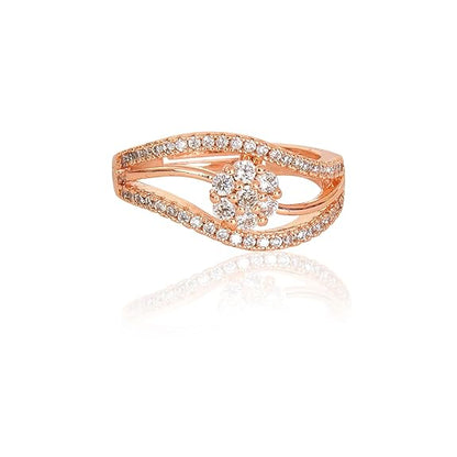 Rose Gold Plated Elegant American Diamond Studded Sparkling Adjustable Finger Ring for Women and Girls
