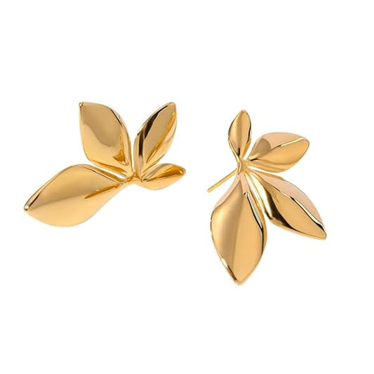 Leaf Bold Stud Earrings for Women | 18K Yellow Gold Plated | Waterproof, Anti-Tarnish & Hypoallergenic | Minimal Demi-Fine Jewellery for Everyday Wear