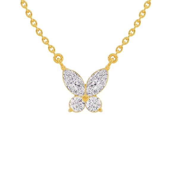 Sterling Silver 18K Gold and Rose Gold Plated Butterfly Brilliance Necklace with Link Chain | Gift for Women and Girls