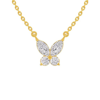 Sterling Silver 18K Gold and Rose Gold Plated Butterfly Brilliance Necklace with Link Chain | Gift for Women and Girls