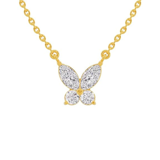 Sterling Silver 18K Gold and Rose Gold Plated Butterfly Brilliance Necklace with Link Chain | Gift for Women and Girls