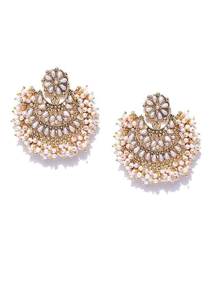 Gold Tone Traditional Pearls Beaded Dangle Earring For Women