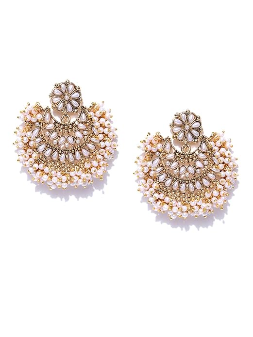 Gold Tone Traditional Pearls Beaded Dangle Earring For Women