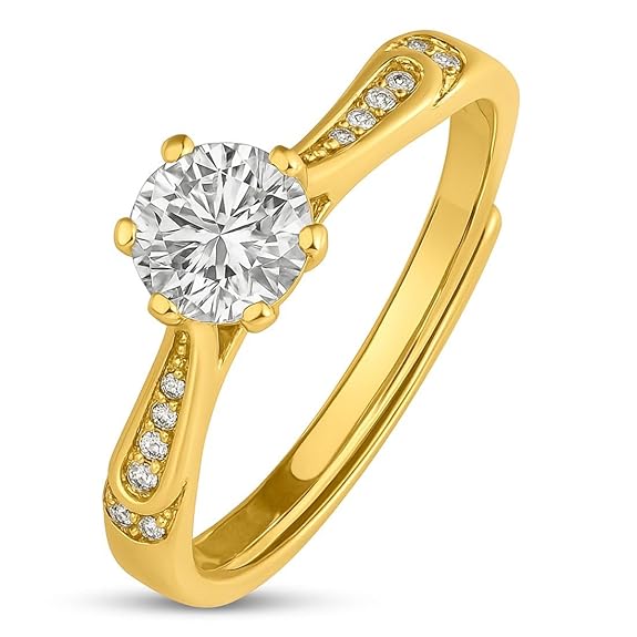 Sterling Silver Solitaire Ring | Gold Plated Brilliant Cubic Zirconia Gift Ideas-Women Ring