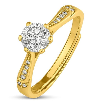 Sterling Silver Solitaire Ring | Gold Plated Brilliant Cubic Zirconia Gift Ideas-Women Ring