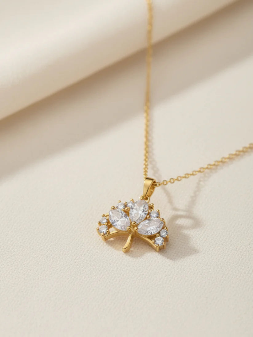 Multi-Stone Umbrella Pendant Necklace in 18K Gold | CZ Neckpiece