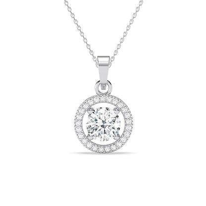 Sterling Silver Halo Round Solitaire Pendant Earrings Chain Necklace Jewellery Set | Platinum Plated, Swiss Zirconia |Gift for Women and Girls
