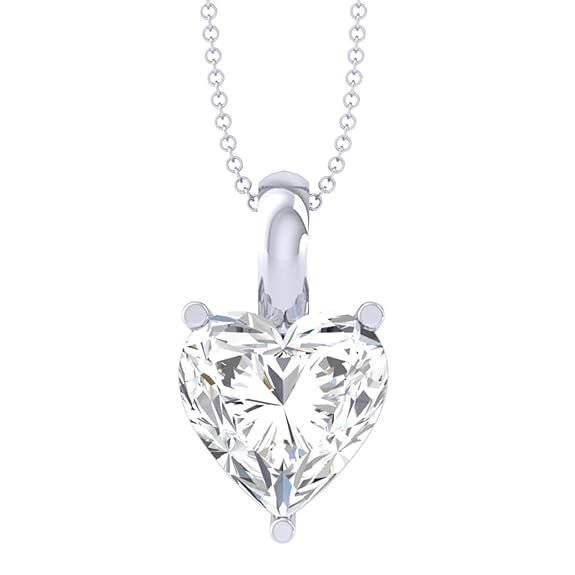 Sterling Silver White Gold Plated Heart Solitaire Pendant Chain Necklace