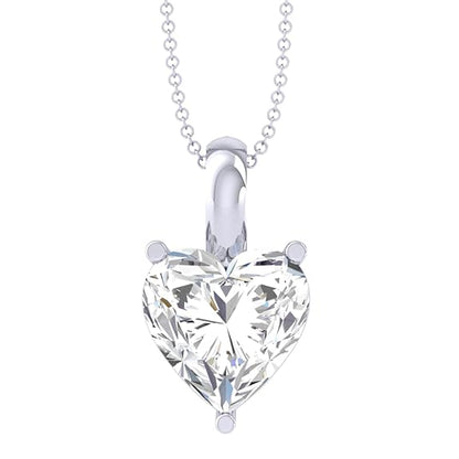 Sterling Silver White Gold Plated Heart Solitaire Pendant Chain Necklace