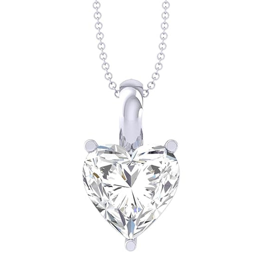 Sterling Silver White Gold Plated Heart Solitaire Pendant Chain Necklace