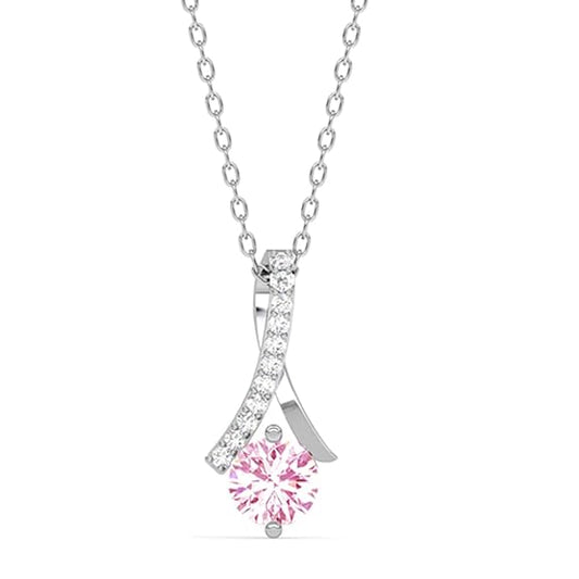 Sterling Silver Pink Solitaire Pendant Earring Chain Jewellery Set | Rhodium Plated, Swiss Zirconia | Gift for Women & Girls
