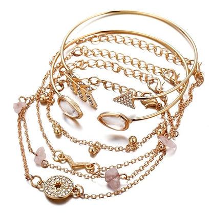 Diva Fashion Latest Stylish Multilayer Gold Plated Bangle Bracelet for Women and Girls | Set of 6