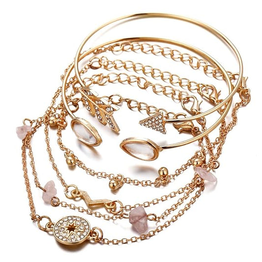 Diva Fashion Latest Stylish Multilayer Gold Plated Bangle Bracelet for Women and Girls | Set of 6