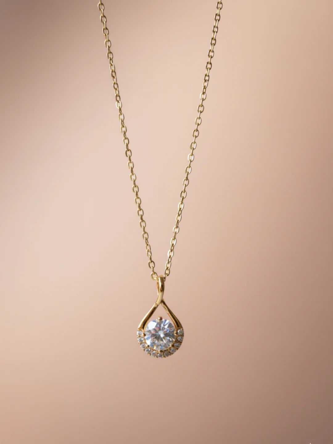 Anti-Tarnish White Solitaire Teardrop Pendant Chain | 18K Gold CZ