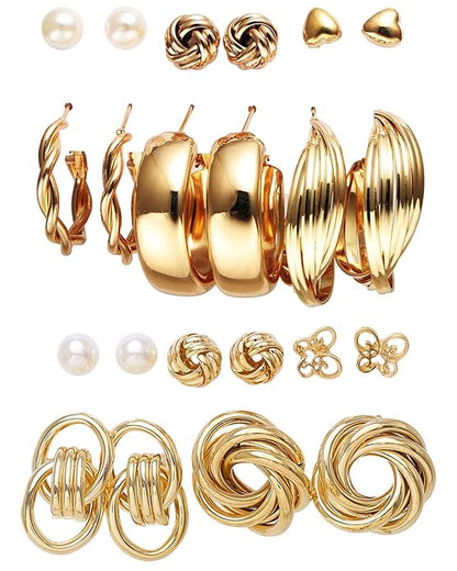 Diva Fashion 11 Pairs Combo Set Latest Stylish Vintage Pearl Earrings for Women Gold Plated Dangle Earrings Heart Butterfly Hoop Earrings Geometric Fashion Jewelry