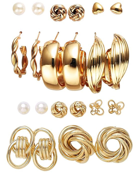 Diva Fashion 11 Pairs Combo Set Latest Stylish Vintage Pearl Earrings for Women Gold Plated Dangle Earrings Heart Butterfly Hoop Earrings Geometric Fashion Jewelry