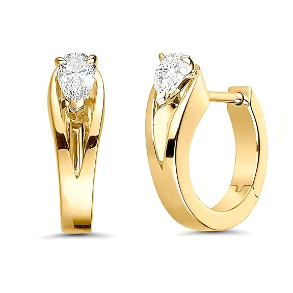 Clip On Hoop Earring With Pear Shape Austrian Cubic Zirconia Diamond For Women And Girls
