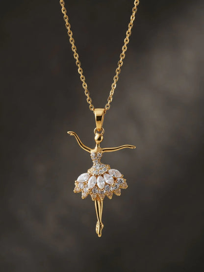 Anti-Tarnish Angel Ballerina Pendant Necklace | 18K Gold CZ Chain