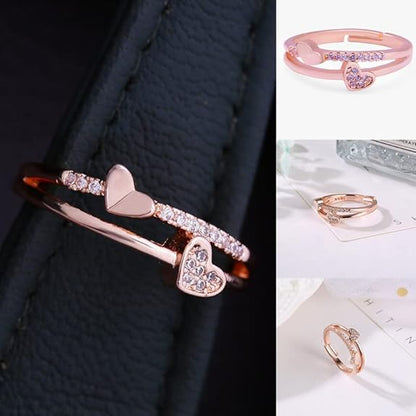 Rose Gold PLated Ring for Women and Girls Silver Ring | Adjustable Crystal Rings Rosegold Silver Plated Finger Ring for Women | Birthday Gift For Women Anniversary Gift for Wife Valentine Gift for Girls