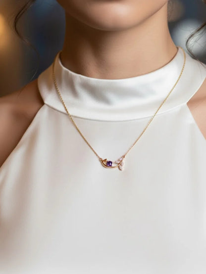 Anti-Tarnish Tulip Purple Stone Chain | 18K Gold CZ Jewelry