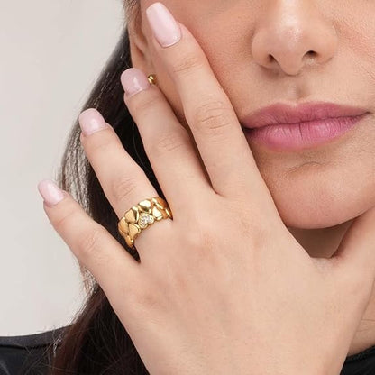 Gold Hearts Band Ring for Womens - Waterproof & Anti-Tarnish