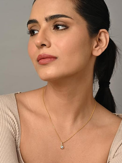 Sterling Silver Ceci Solitaire Pendant Earrings Chain Necklace Jewellery Set | Gold Plated, Swiss Zirconia |Gift for Women and Girls