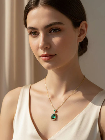 Emerald Moissanite Pendant Chain | 18K Gold Plated, Anti-Tarnish Jewelry