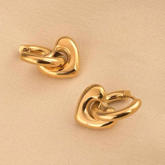 18k Gold Plated Gold Heart Hoop Earring for Women - Gift for Girls & Women | Waterproof & Anti-Tarnish Earrings